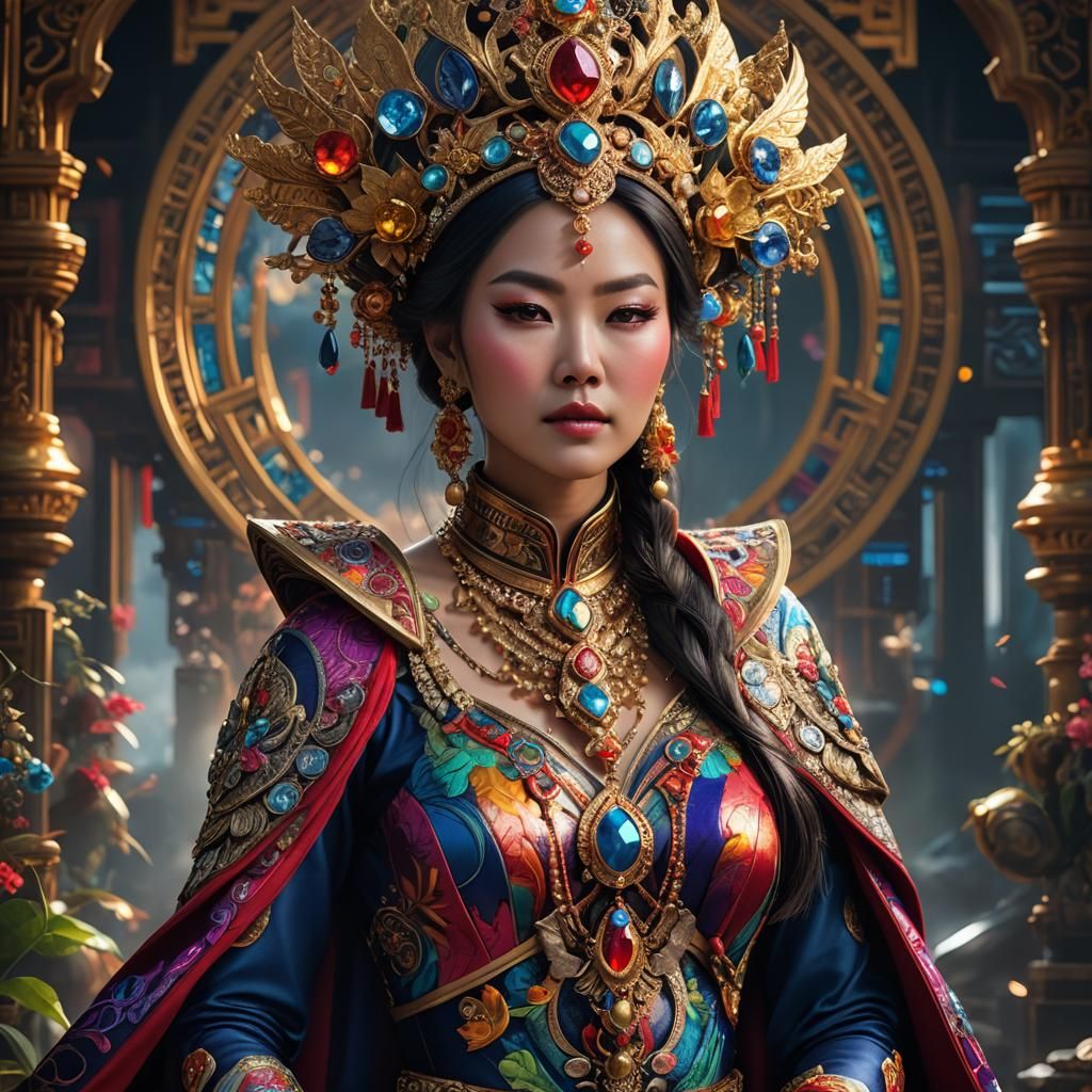 Asian Queen Portrait in Hyperrealistic Fantasy Art Style