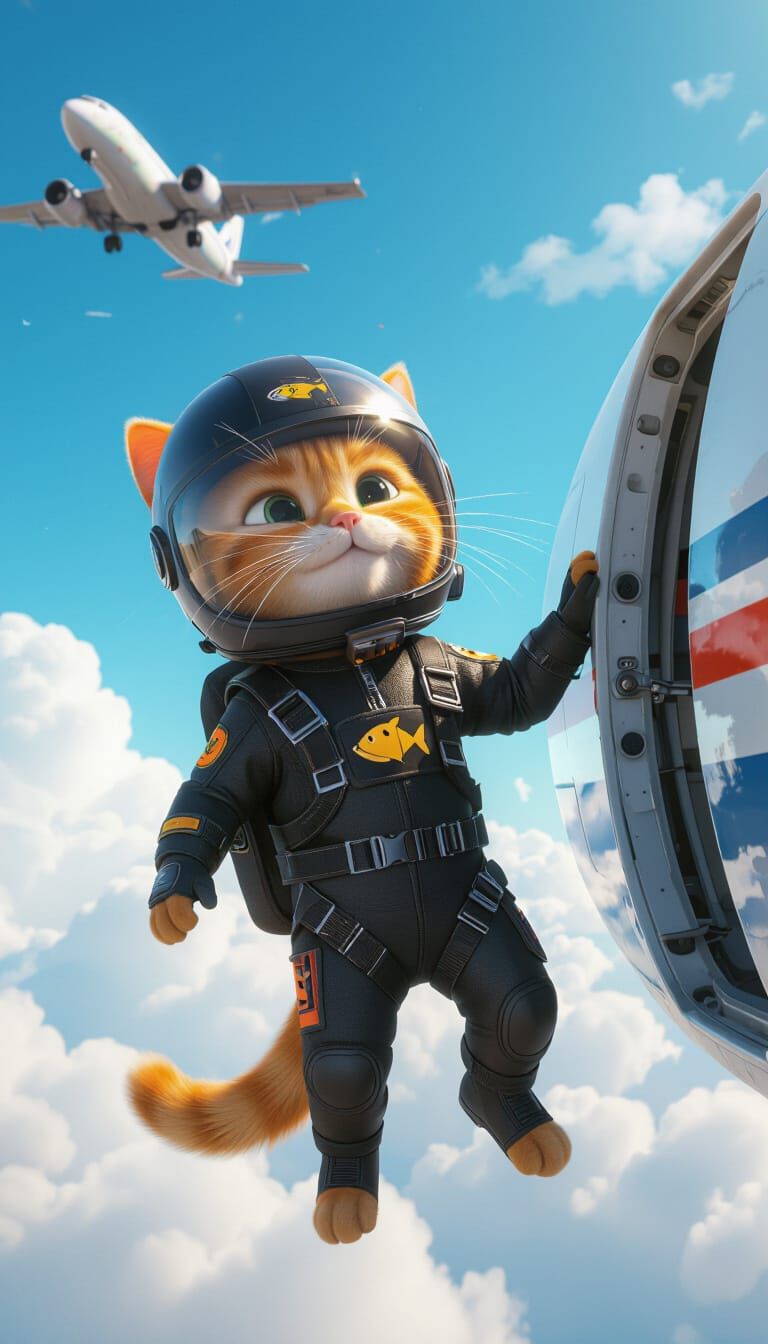 Orange Cat Skydiving Adventure in Pixar Style