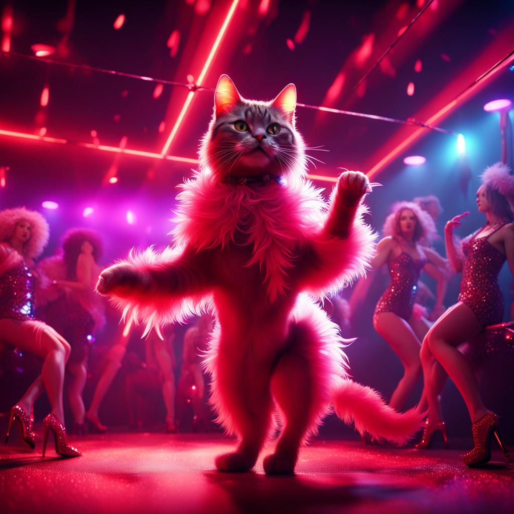 Cat in Nightclub Dancing with Disco Ball