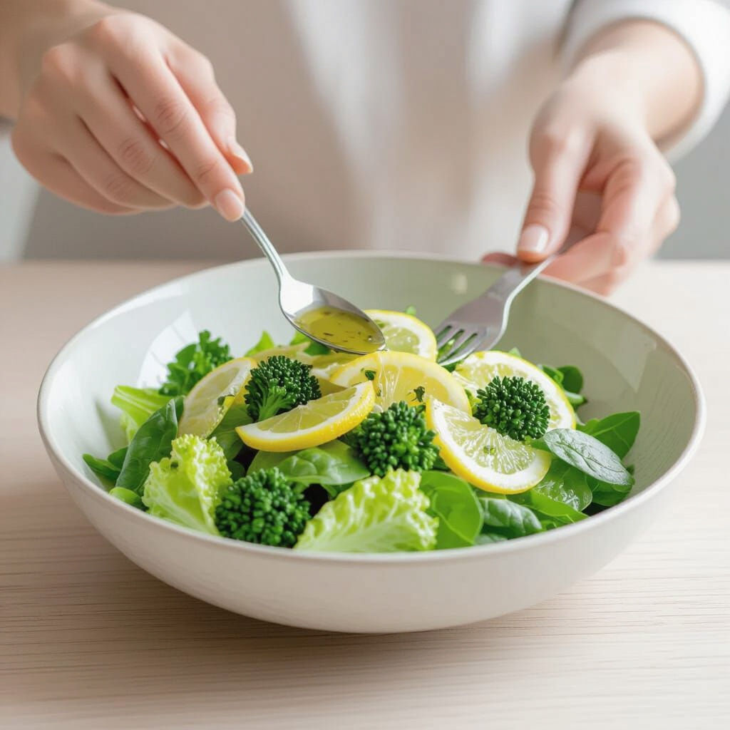 Hyper-Realistic Green Salad in Modern Ceramic Bowl