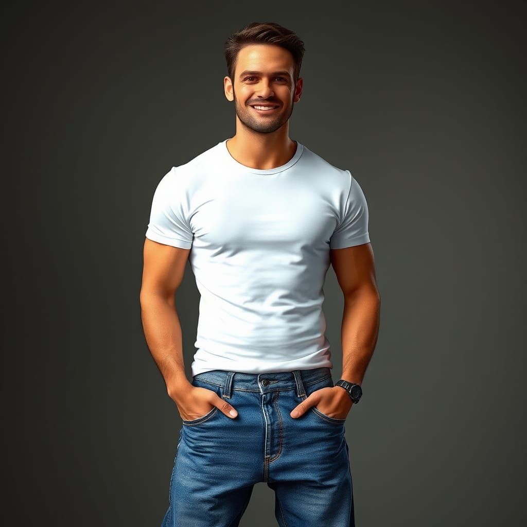 Confident Man in Jeans: Matte Painting Style
