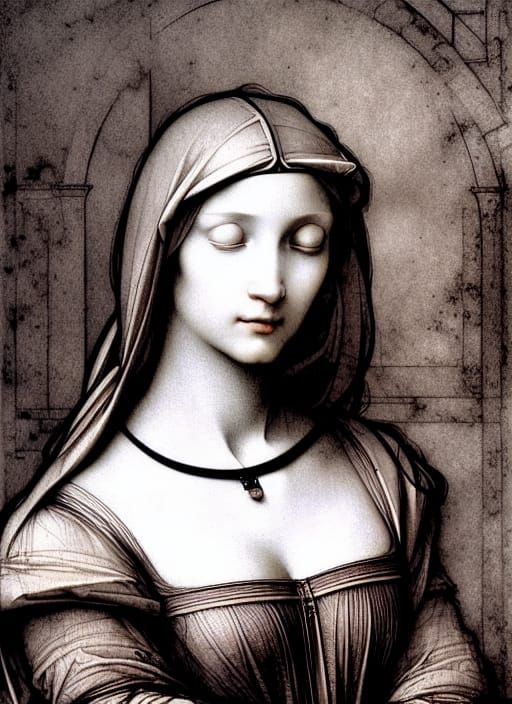 Renaissance Sketch of a Woman in Da Vinci Style