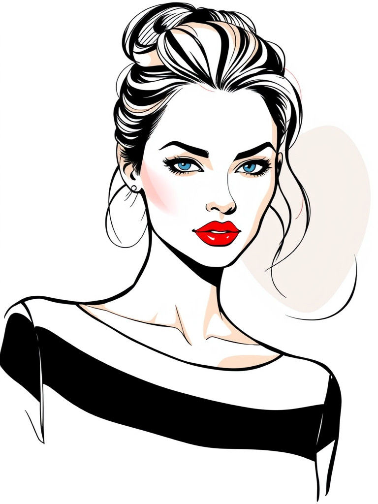 Elegant Woman with Blue Eyes, in Fashion Illustration Style