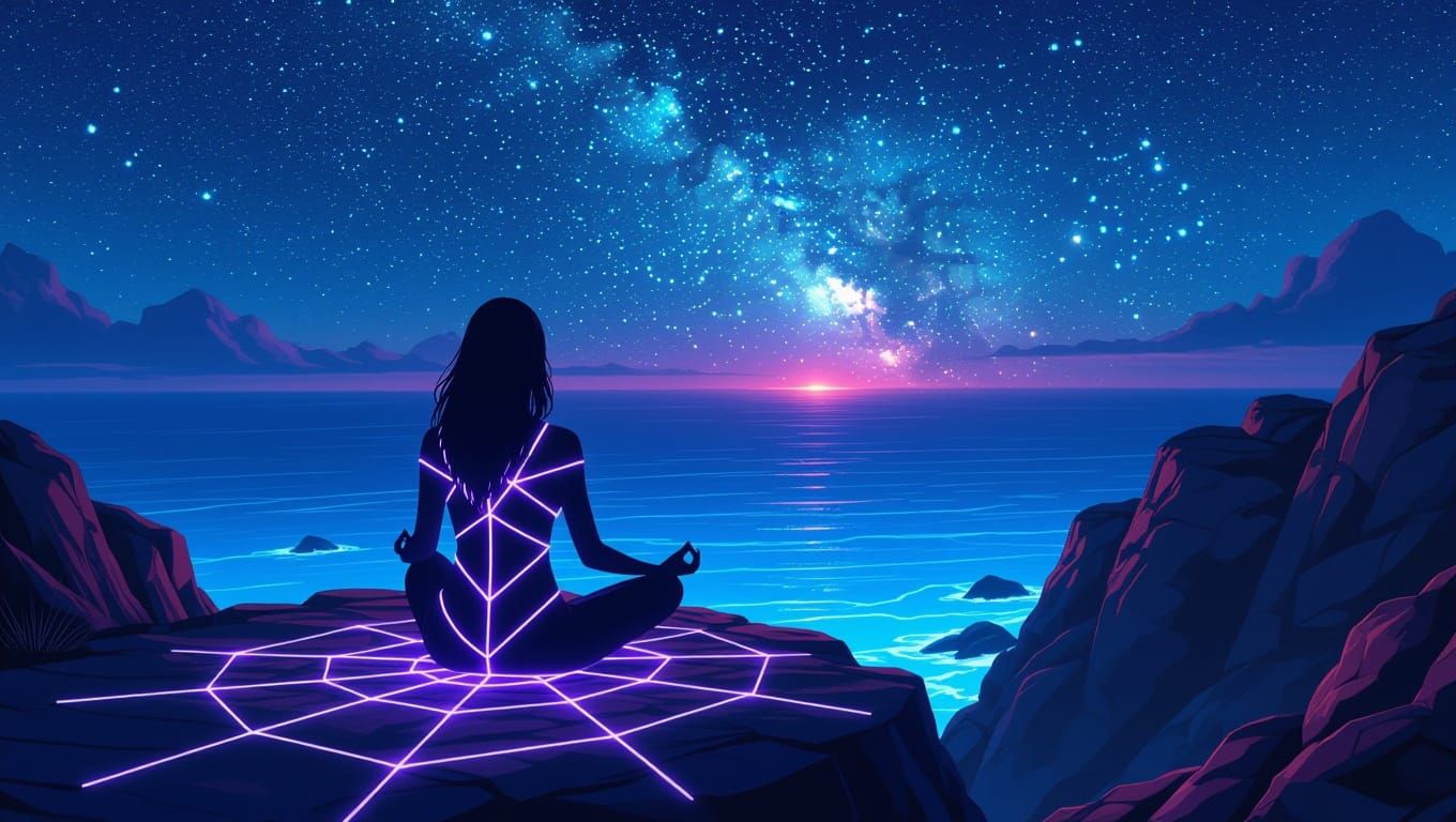 Energy Web Goddess in Cosmic Lotus Pose