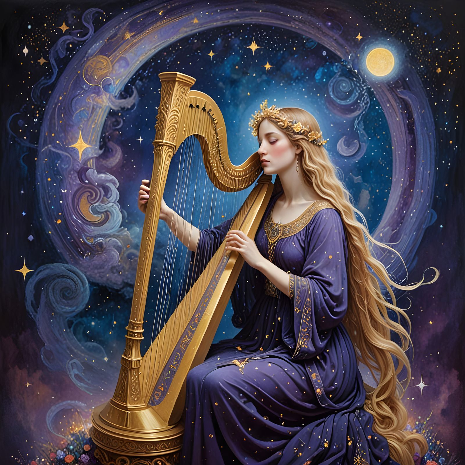 Cosmic Harpist in Surrealism Masterpiece