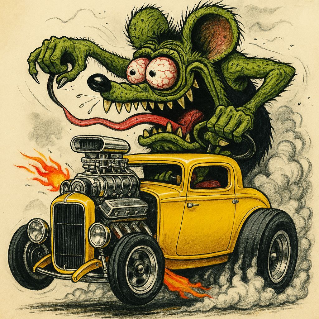 Rat Fink Monster Driving a Hot Rod