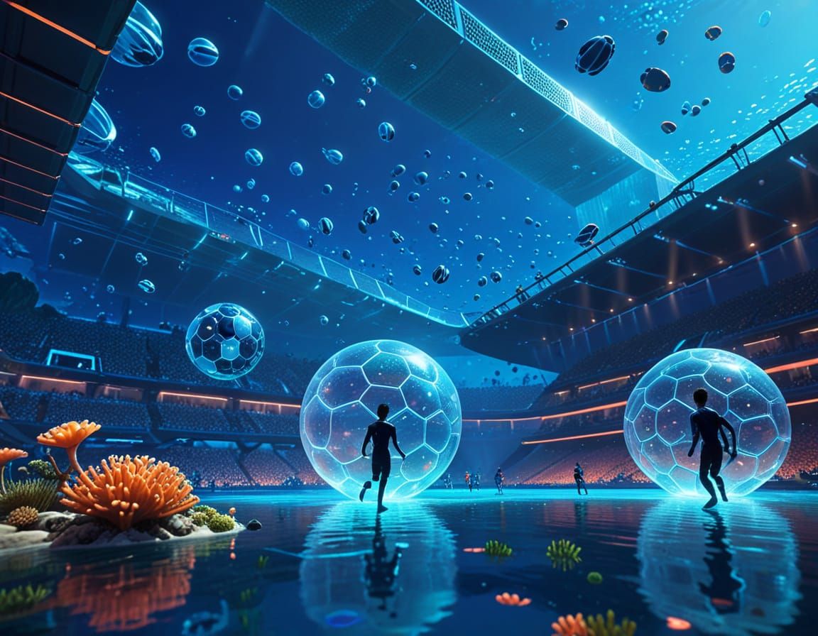 Underwater Soccer Game in Futuristic Crystal City
