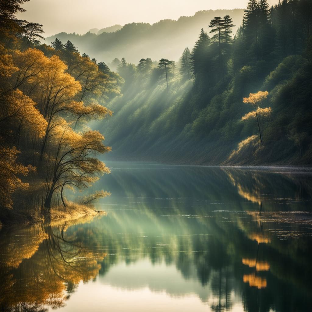 Ethereal Lake Landscape in Kim Jung Man Style