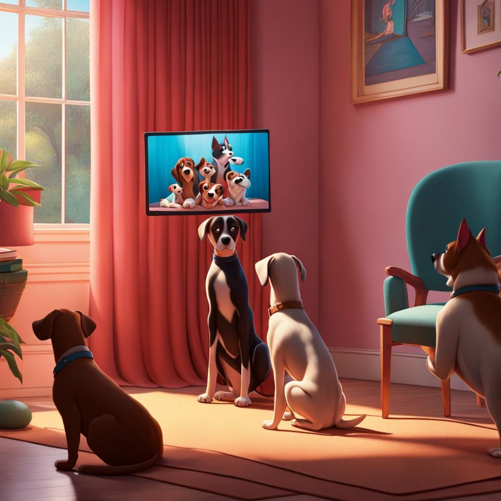 Dogs in a Disney Movie Scene: 3D Digital Art