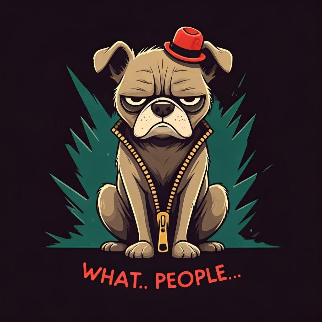 Lovable Grump Valentine's Day Canine in Whimsical Dark Envir...