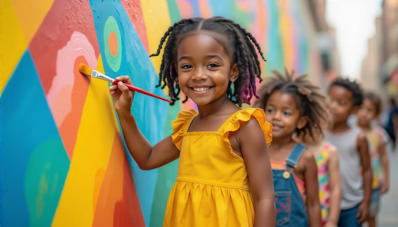 Children Painting Mural Inspired by Folk Art