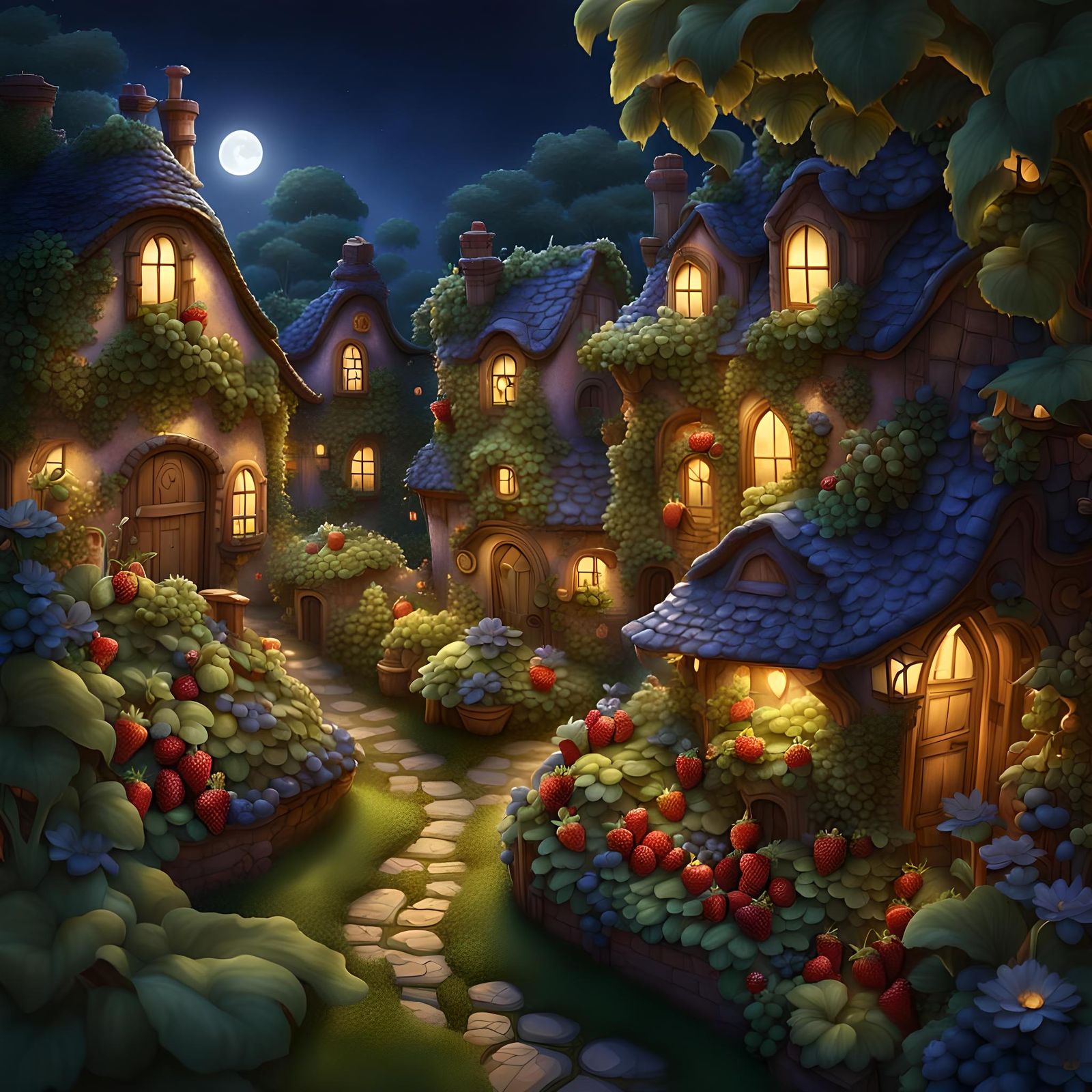 Lush Fairy Village with Fruit Architecture