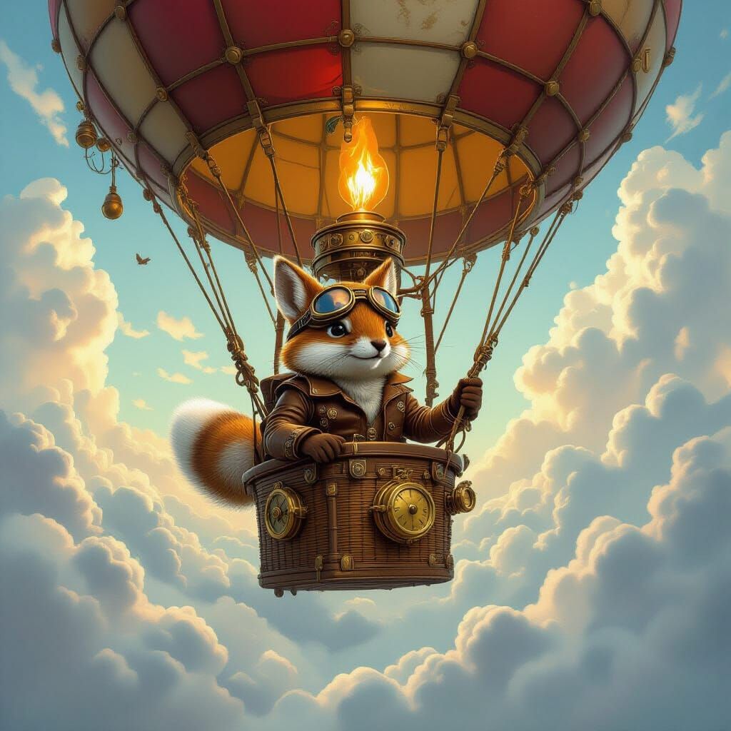 Steampunk Creature Soaring Through Mystic Skyscape