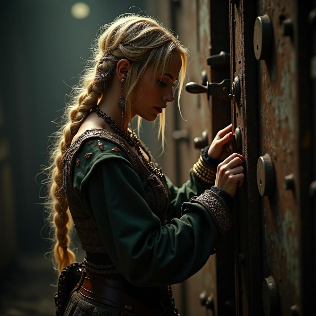 Blond Rogue Picks a Lock in Cinematic Lighting