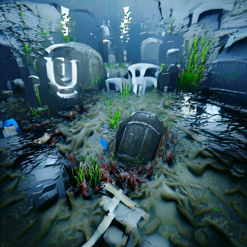Underwater Graveyard: Deep, Dark, and Beautiful 3D Render