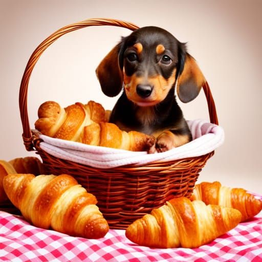 Adorable Dachshund Puppy Croissant Sandwich