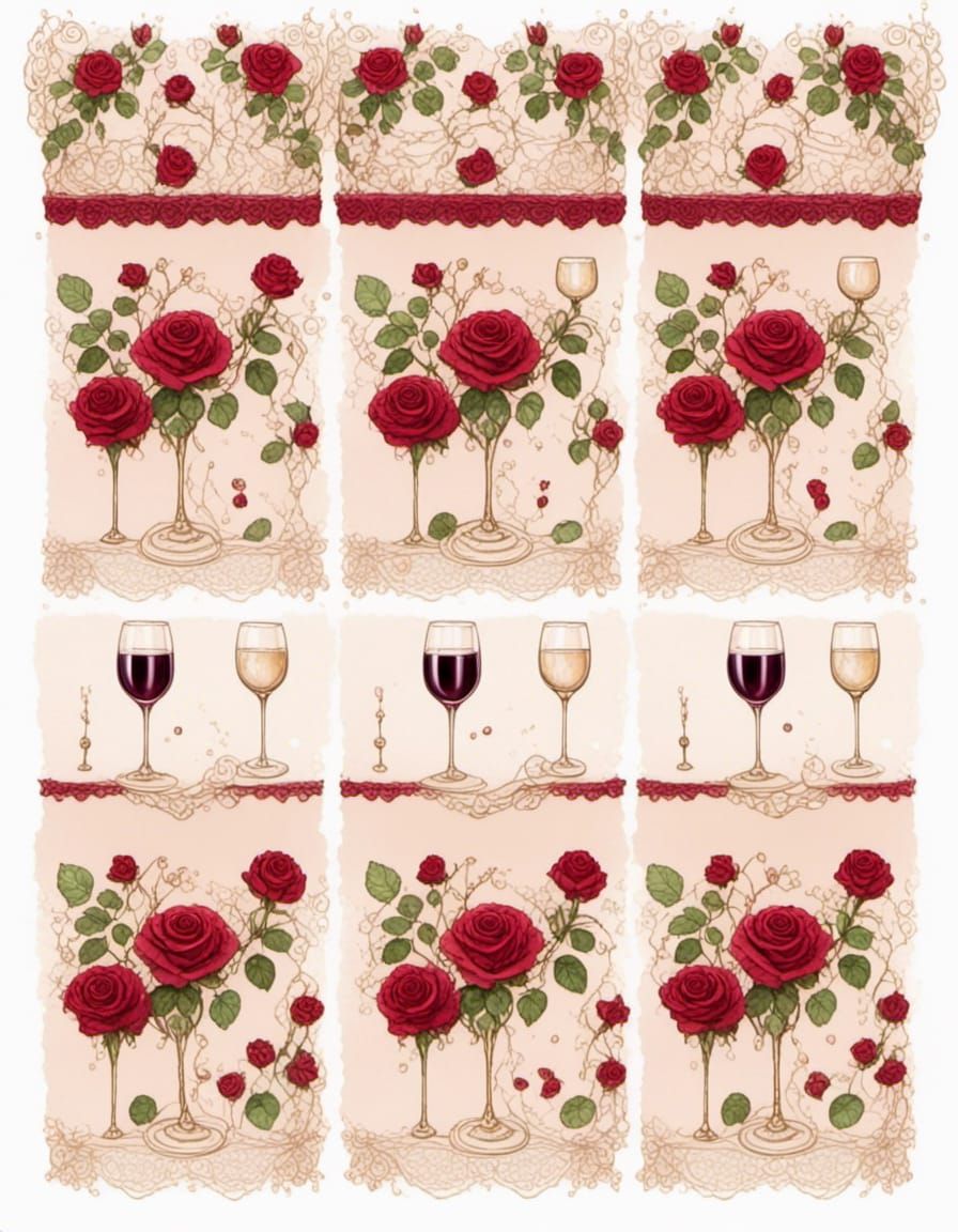 Dark Red Roses and Wine in Alcohol Ink Style
