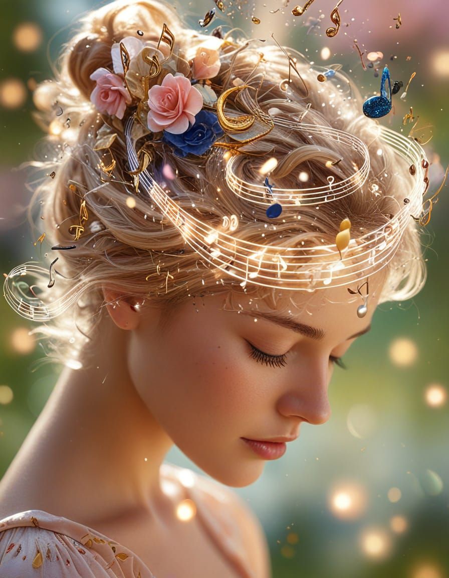 Woman Dissolving in Music: Surreal Oil Painting