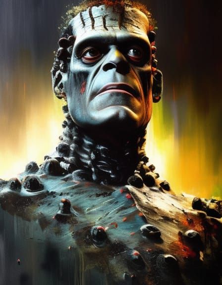 Frankenstein's Monster Portrait in Gothic Graffiti Style