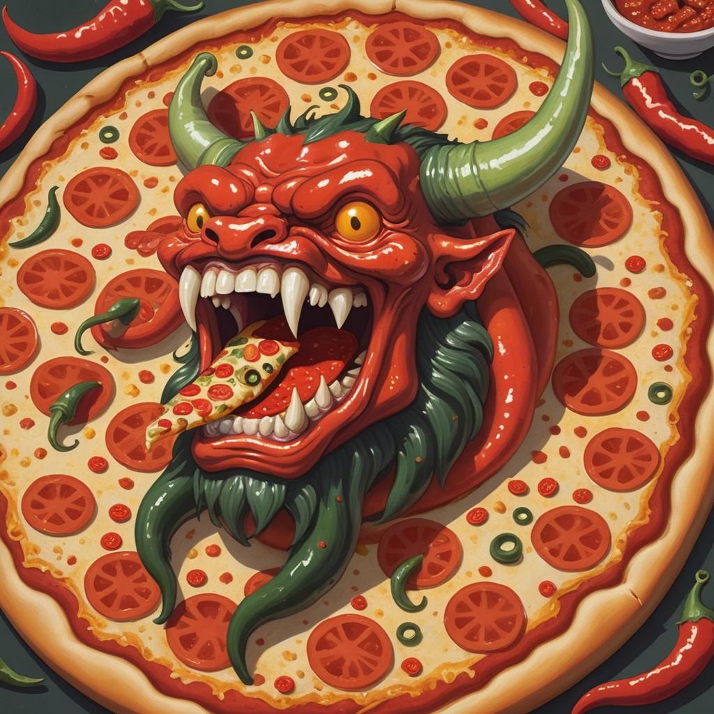 Ukiyo-e Chili Pepper Oni Pizza Feast