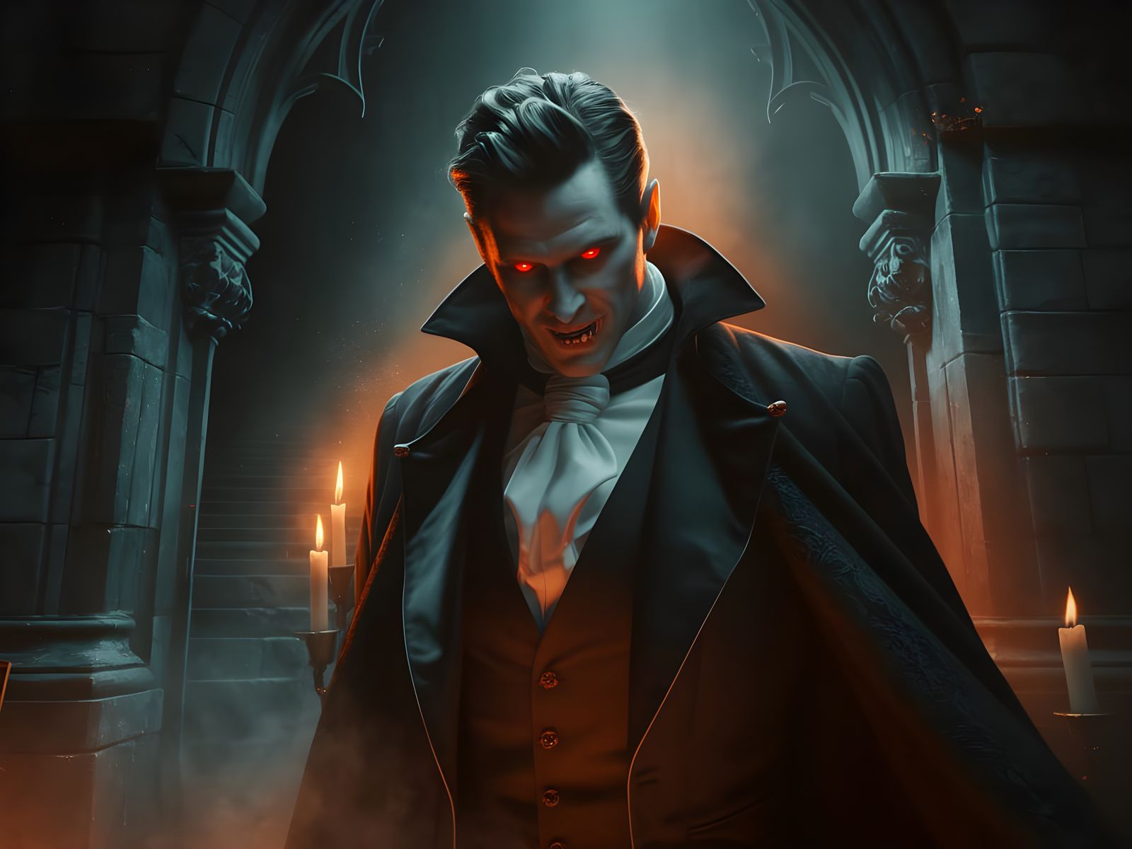 Elegant Vampire Lord in Gothic Castle Photograph