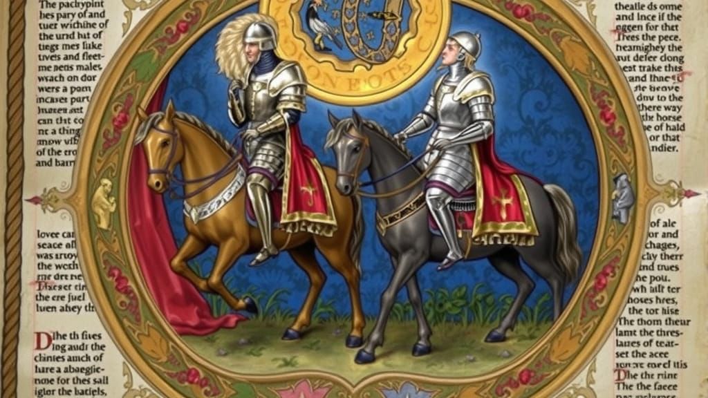 Gothic Illuminated Manuscript of Armoured Knights