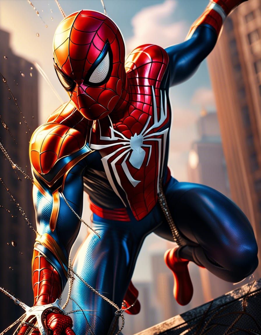 Detailed Hyperrealistic Spider-Man Portrait in Splash Art St...