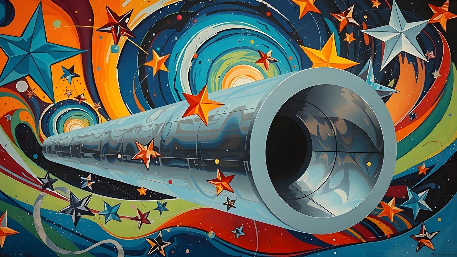 Sleek Silver Glass Mirror Cosmic Dance