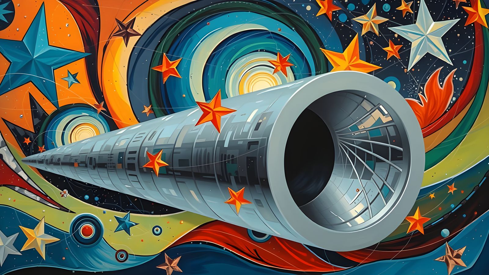 Sleek Metallic Cosmic Vortex in Vibrant Impasto Style