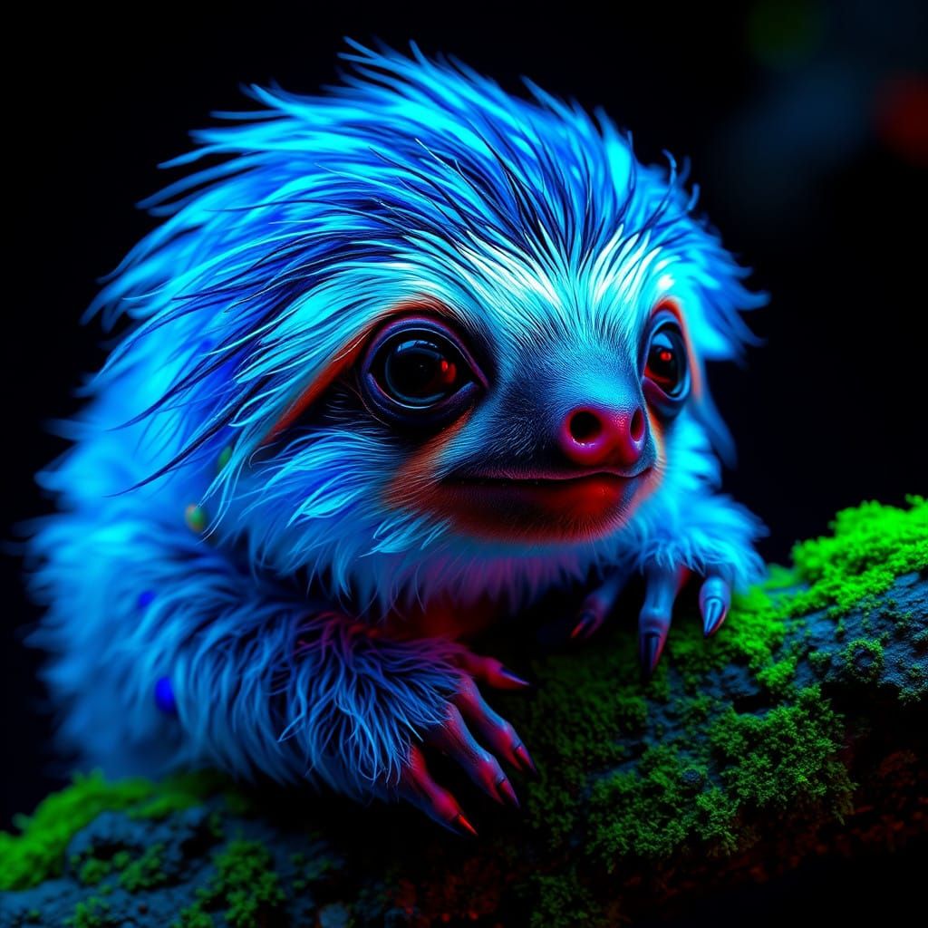 Surreal Opal Sloth in Ultraviolet Cobalt Fur