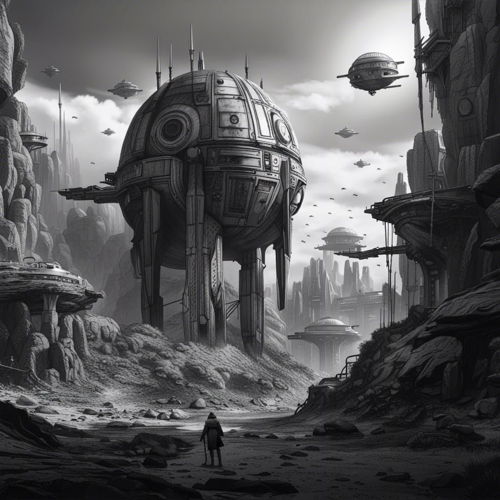 Star Wars: Detailed Black and White Ink Drawing