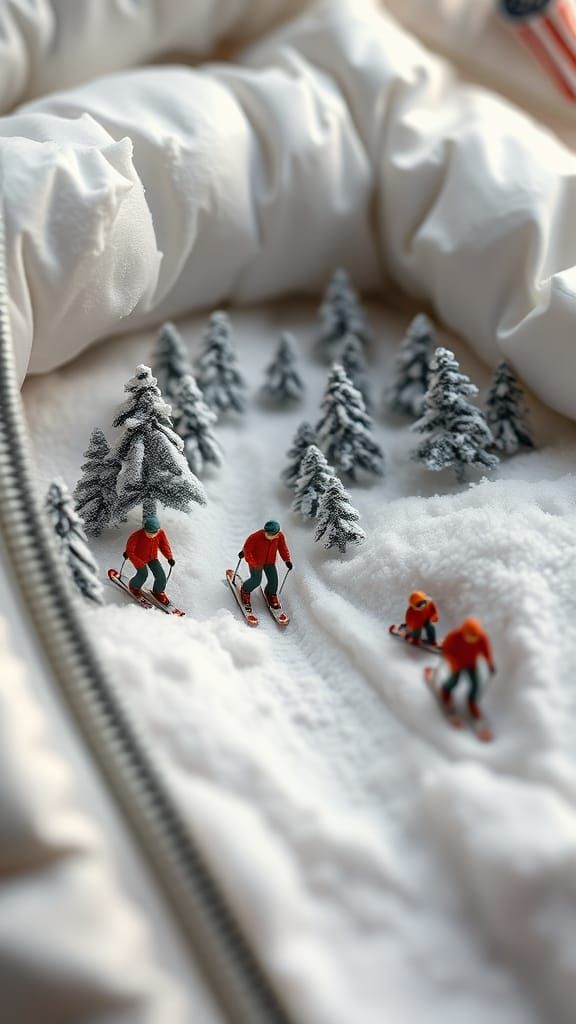 Miniature Ski Resort Inside Goose Down Jacket
