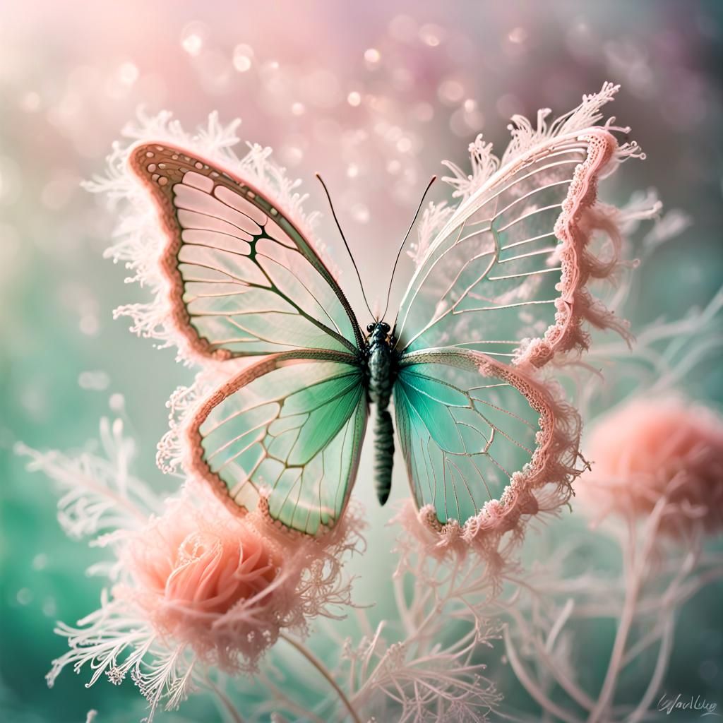 Imaginary Green Butterfly with Colorful Glow