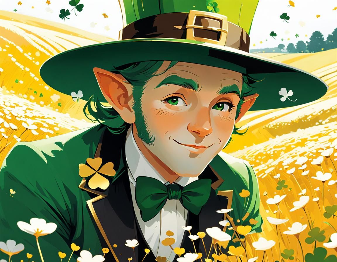 Leprechaun in Gold Field Digital Illustration
