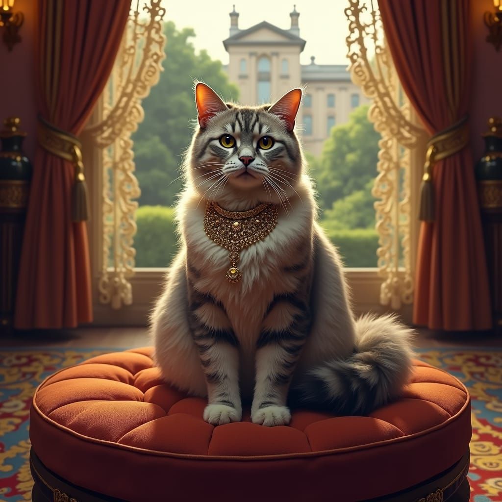 Opulent Cat in Ballroom, Digital Art