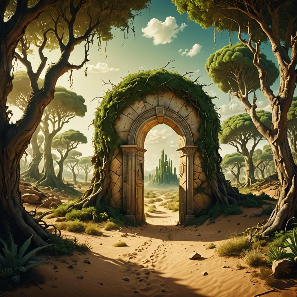 Magical Portal Between Desert and Enchanted Forest