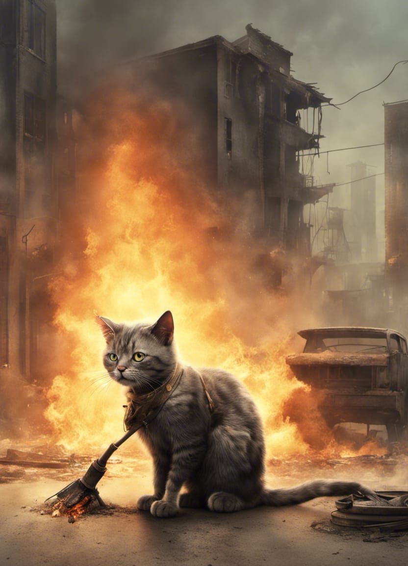 Post-Apocalyptic Firefighting Cat Hero