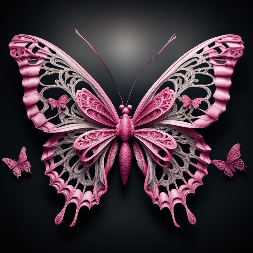 Breast Cancer Ribbon Butterfly in Hyperrealistic Style