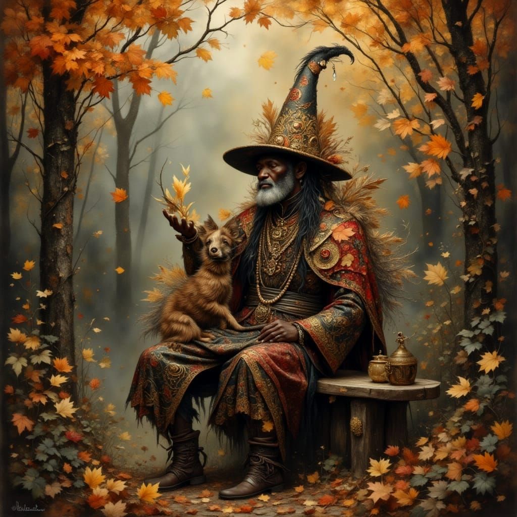 Autumnal Fairy Shaman in Garden Scene