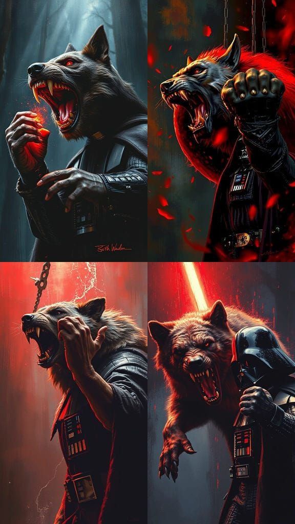Werewolf in Crimson Carbonite: Sci-Fi Detailed Painting