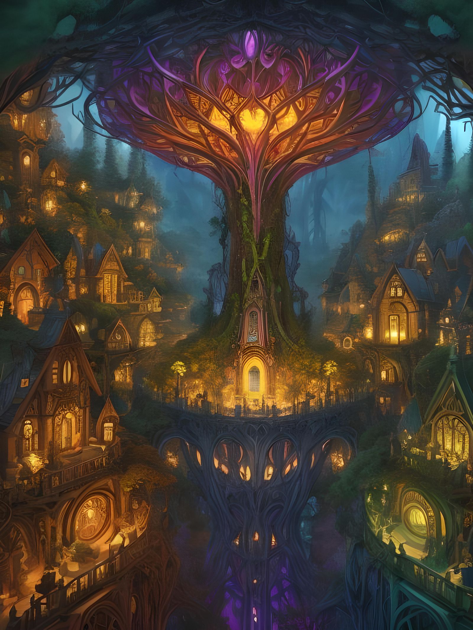 Fairytale Village Optical Illusion in Goblincore Style