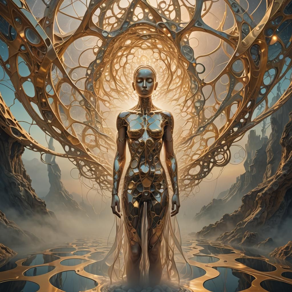 Ethereal Figure in Surrealist Sci-Fi Energy Field