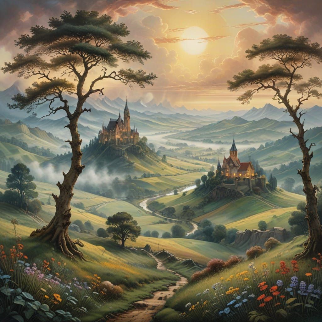 Ethereal Stained Glass Windows Overlook Surreal Landscapes