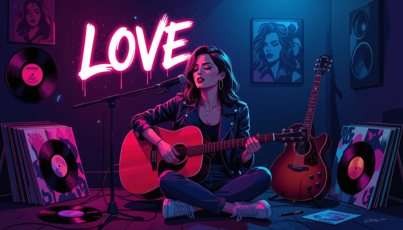 Indie Song Cover: Moody Singer with Graffiti "Love" Text