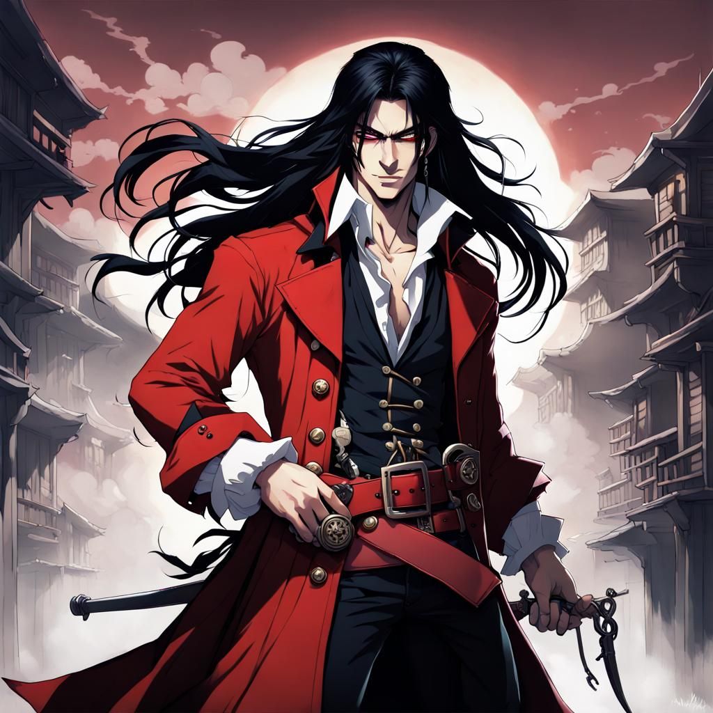 Anime Vampire Pirate in Red Coat