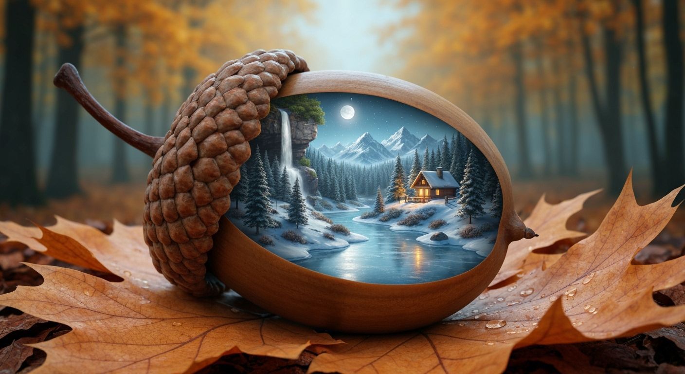 Realistic Acorn Home to Miniature Winter Landscape