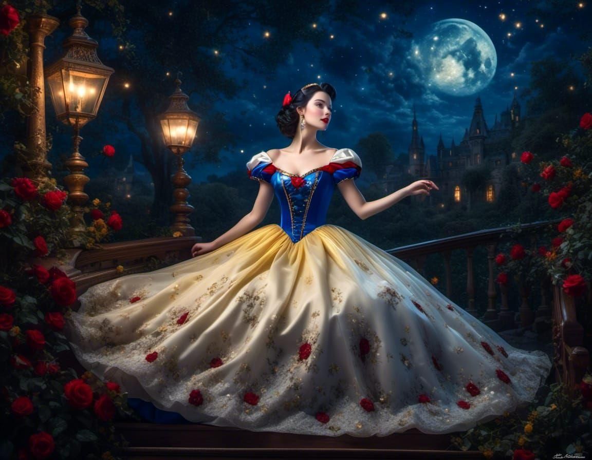Snow White Dancing Under Starry Night Sky
