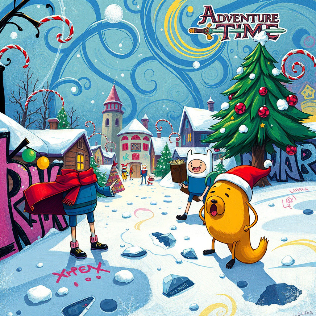 Adventure Time Christmas in Graffiti Art Style