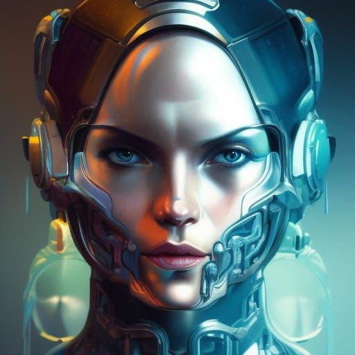 Detailed Cyborg Bartender Concept Art Portrait