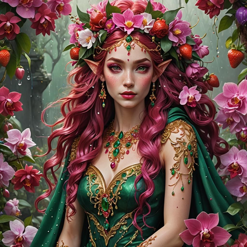 Elven Girl with Red Hair in Strawberry Field